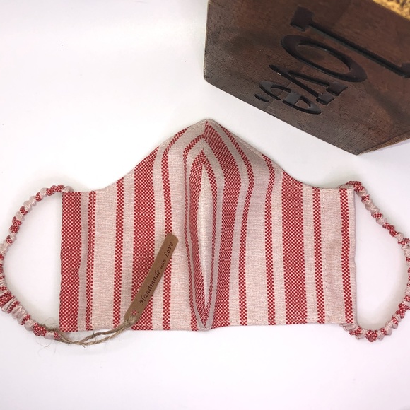 REUSABLE 100% Cotton Red Stripe Face Mask ~NEW! - Picture 7 of 13